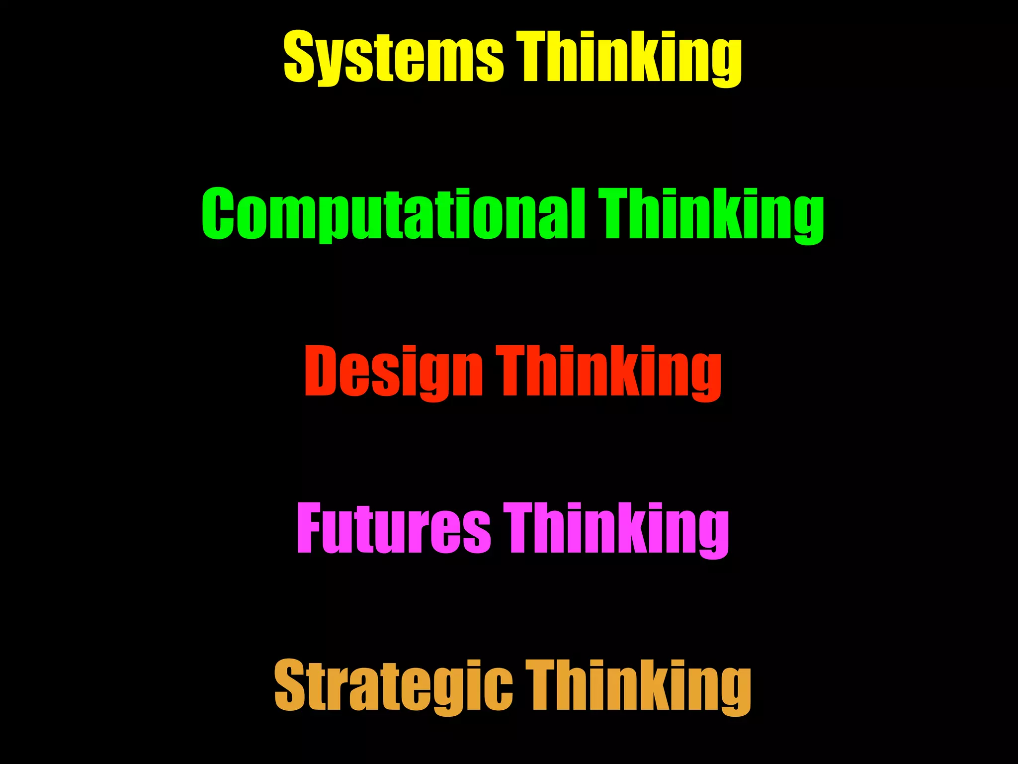 Systems Thinking
Computational Thinking
Design Thinking
Futures Thinking
Strategic Thinking
 