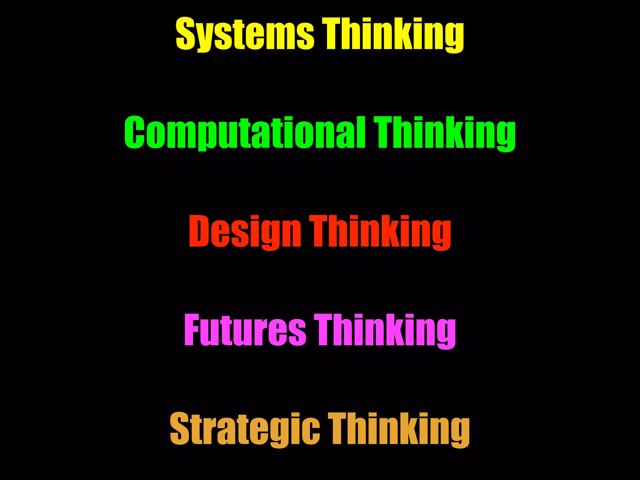 Systems Thinking
Computational Thinking
Design Thinking
Futures Thinking
Strategic Thinking
 