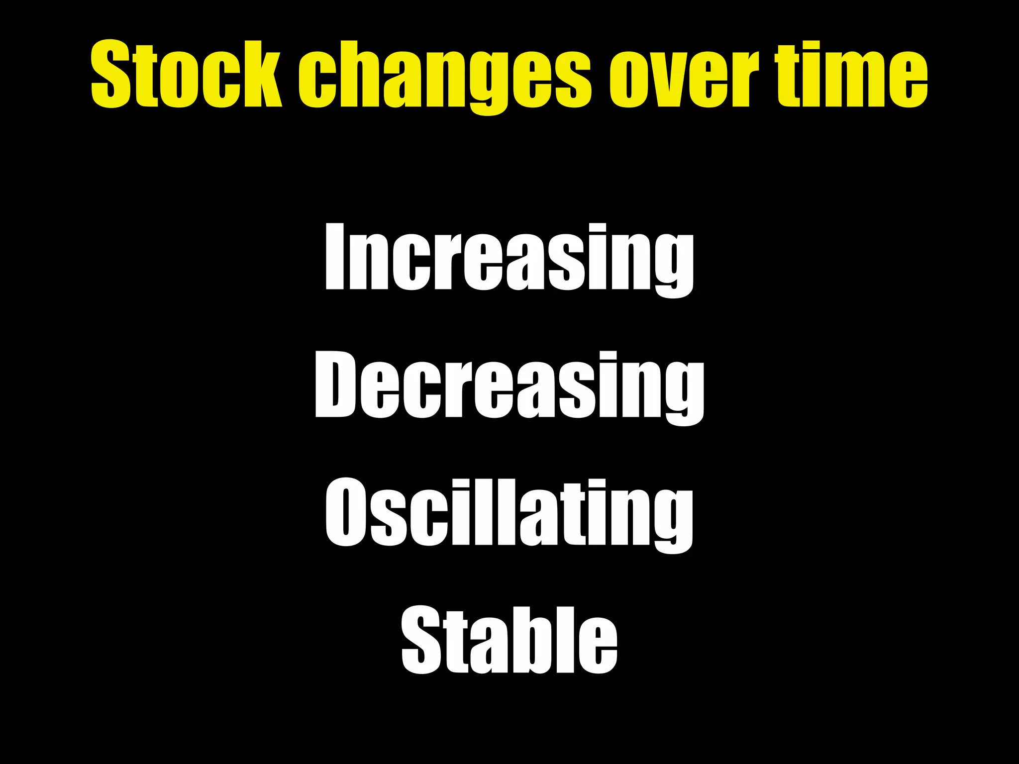 Stock changes over time
Increasing
Decreasing
Oscillating
Stable
 