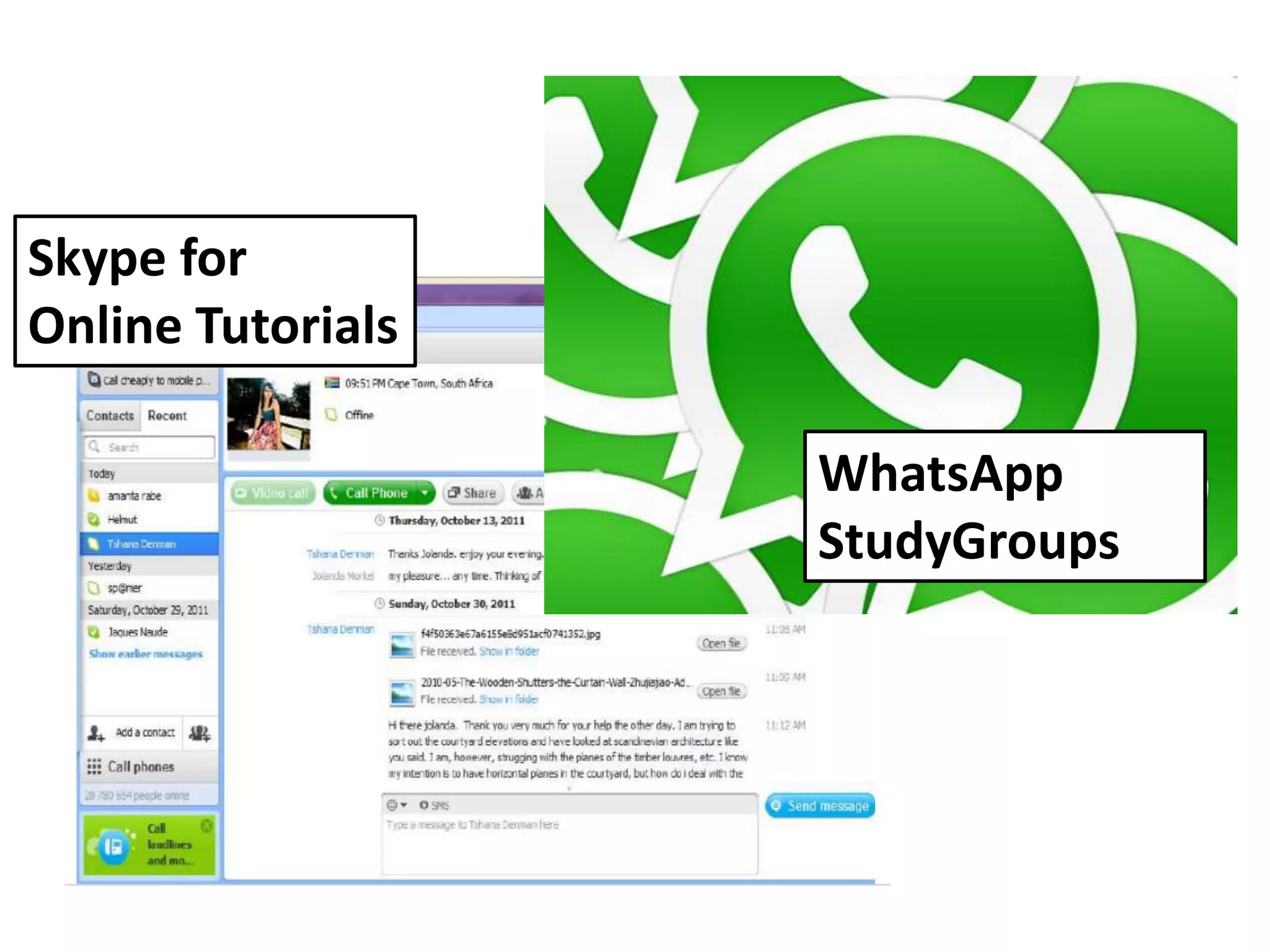 Skype for
Online Tutorials
WhatsApp
StudyGroups
 