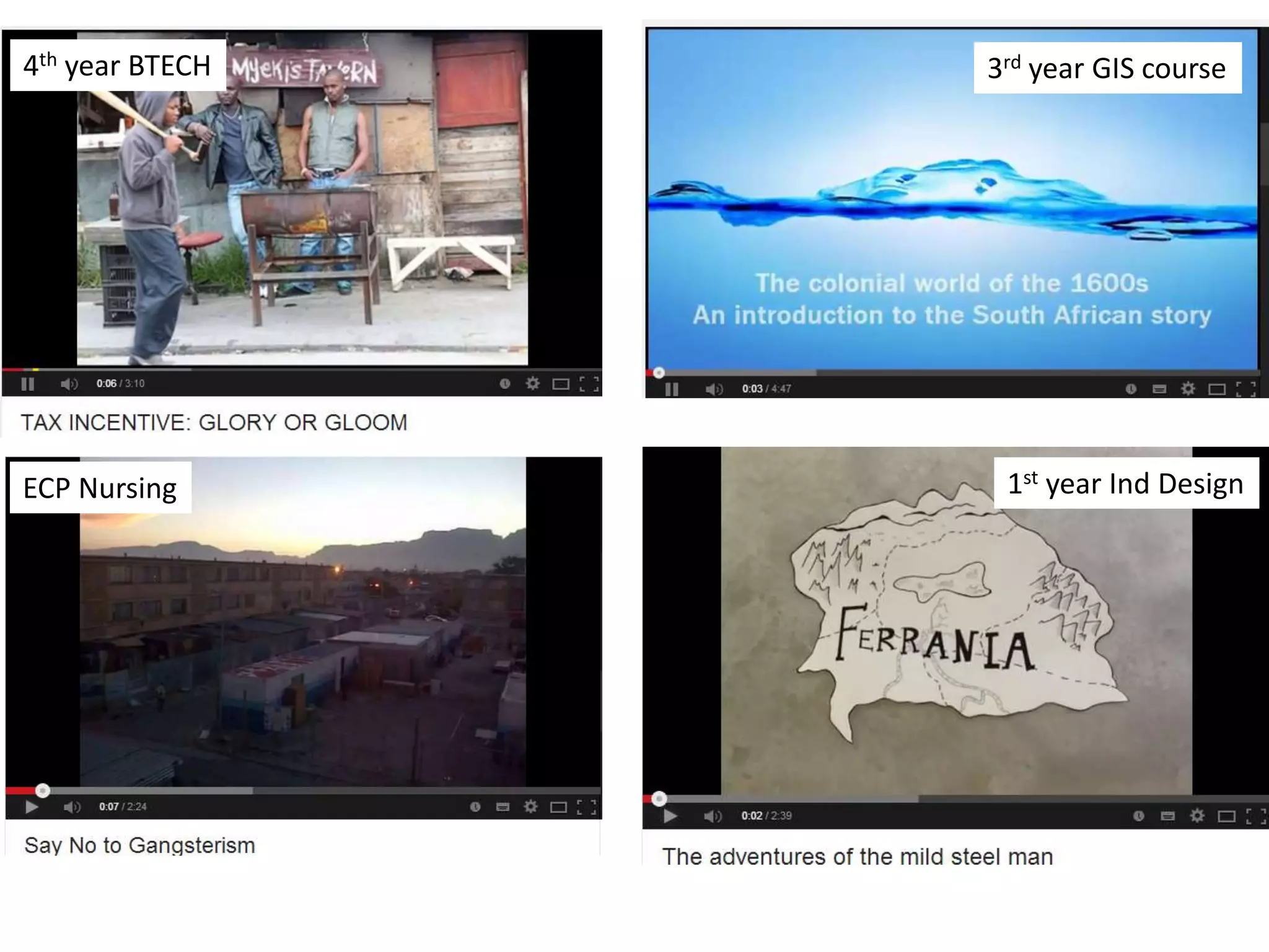 4th year BTECH
ECP Nursing
3rd year GIS course
1st year Ind Design
 