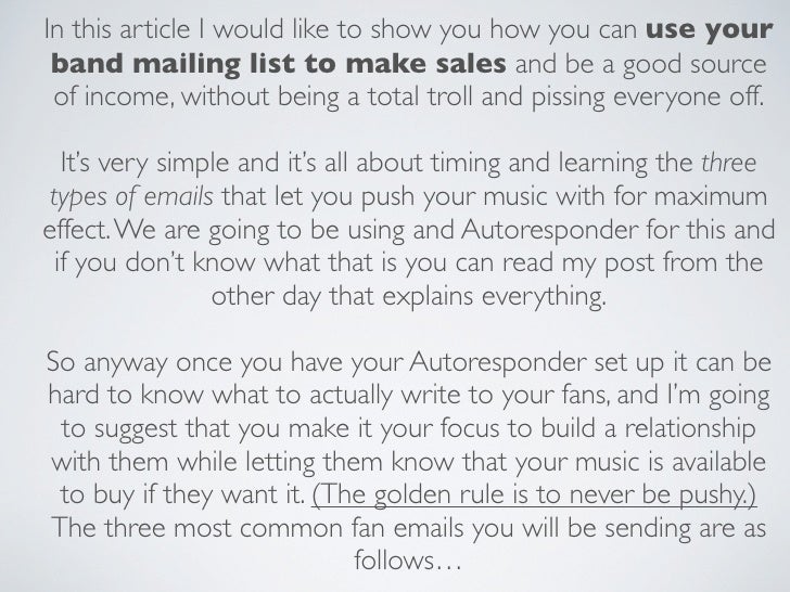 How To Make A Band Mailing List Work Like Digital Telepathy Like Magic!