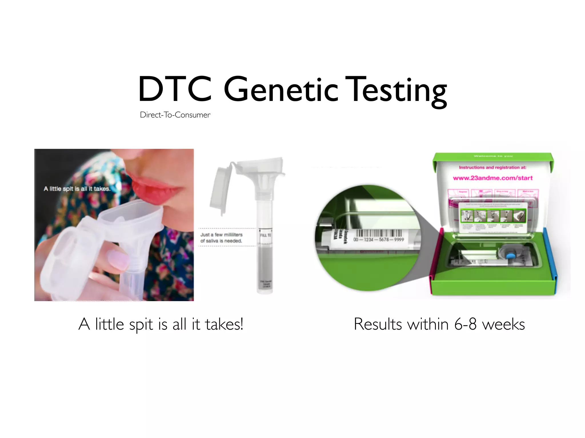 Results within 6-8 weeksA little spit is all it takes!
DTC Genetic TestingDirect-To-Consumer
 