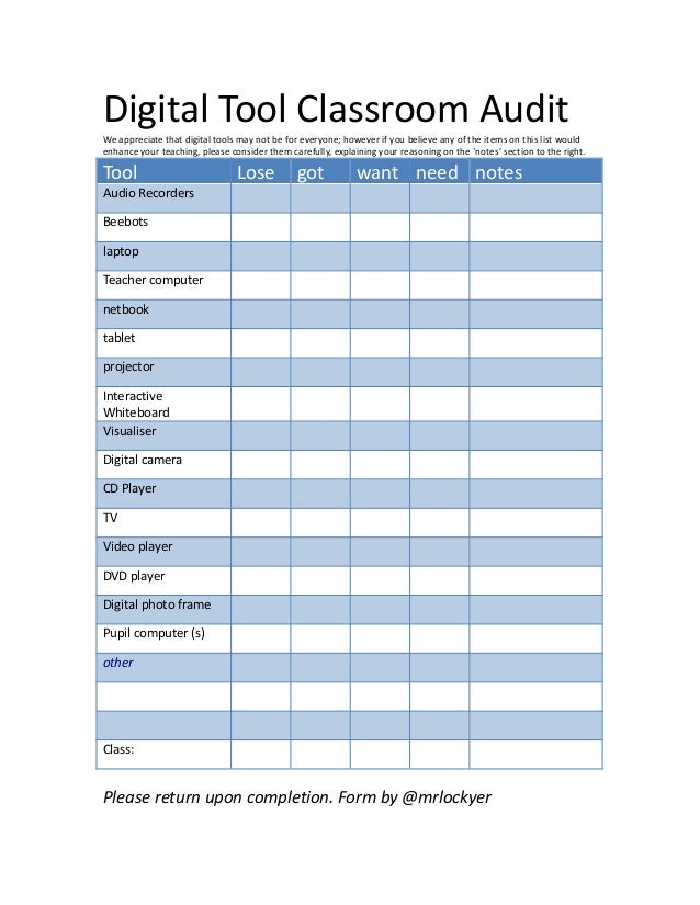 Digital tool classroom audit