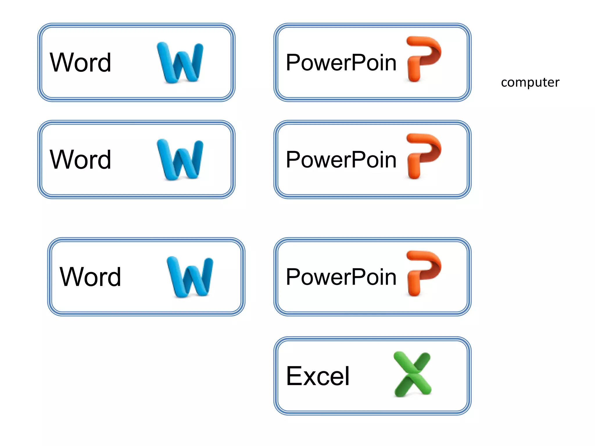 Word
Word
PowerPoint
PowerPoint
PowerPoint
Excel
Word
computer