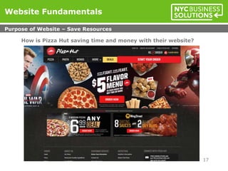How is Pizza Hut saving time and money with their website?
Website Fundamentals
Purpose of Website – Save Resources
17
 