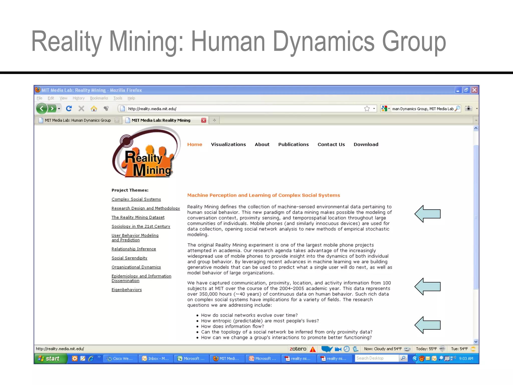Reality Mining: Human Dynamics Group 