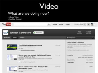 Video
What are we doing now?
• Onsite Video
• YouTube Channel
 