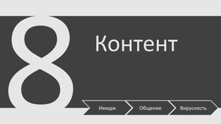 Контент
Имидж

Общение

Вирусность

 