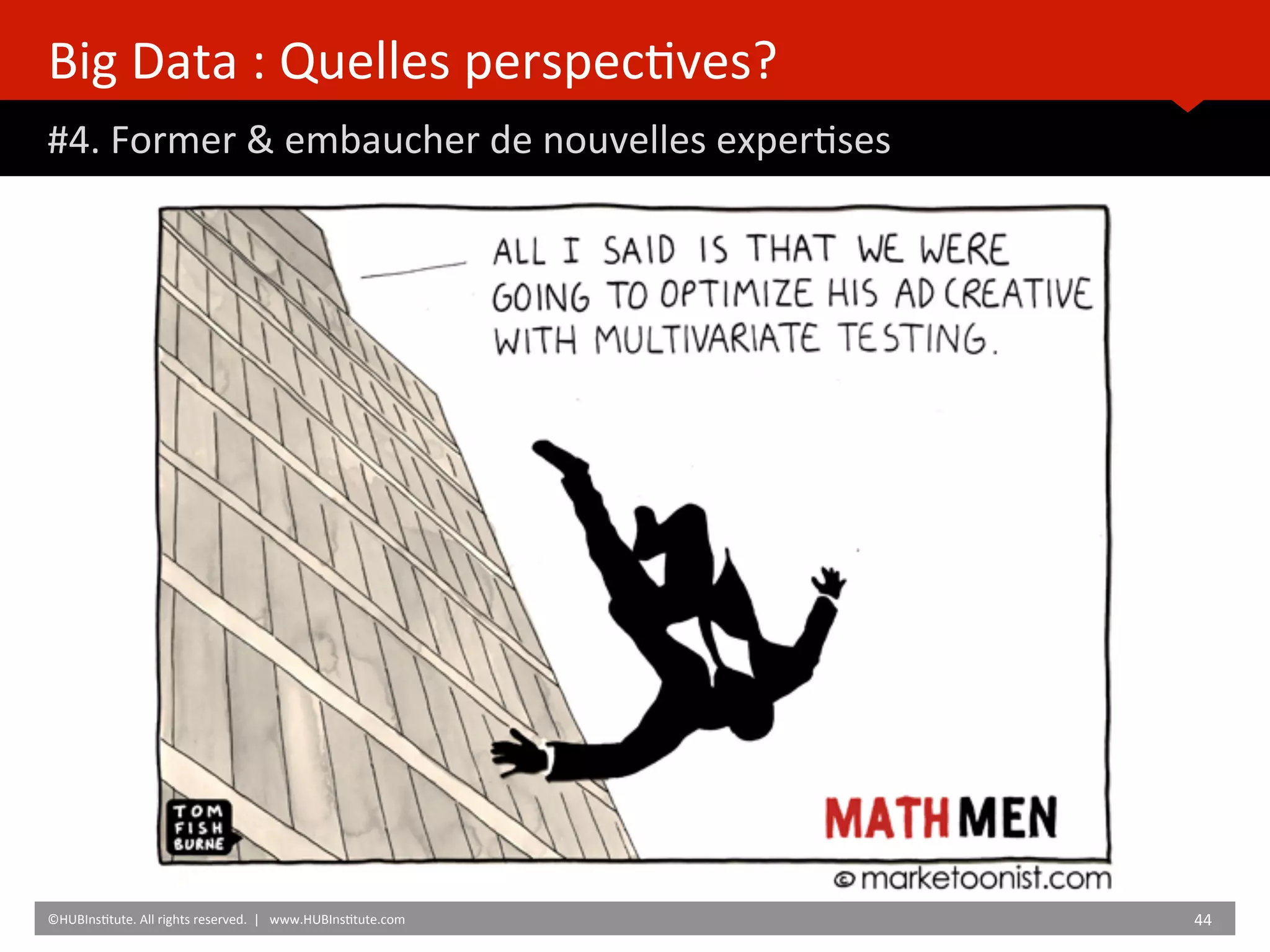 Big	
  Data	
  :	
  Quelles	
  perspec)ves?	
  
#4.	
  Former	
  &	
  embaucher	
  de	
  nouvelles	
  exper)ses	
  
	
  	
  
©HUBIns)tute.	
  All	
  rights	
  reserved.	
  	
  |	
  	
  	
  www.HUBIns)tute.com	
   44	
  	
  
	
  	
  
 
