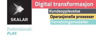 Forretningsmodeller
Operasjonelle prosesser
Kundeopplevelse
Digital transformasjon
 