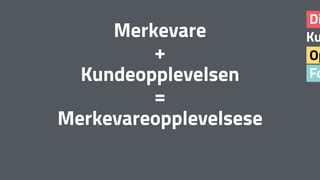 Fo
Op
Ku
Di
Merkevare
+
Kundeopplevelsen
= 
Merkevareopplevelsese
 