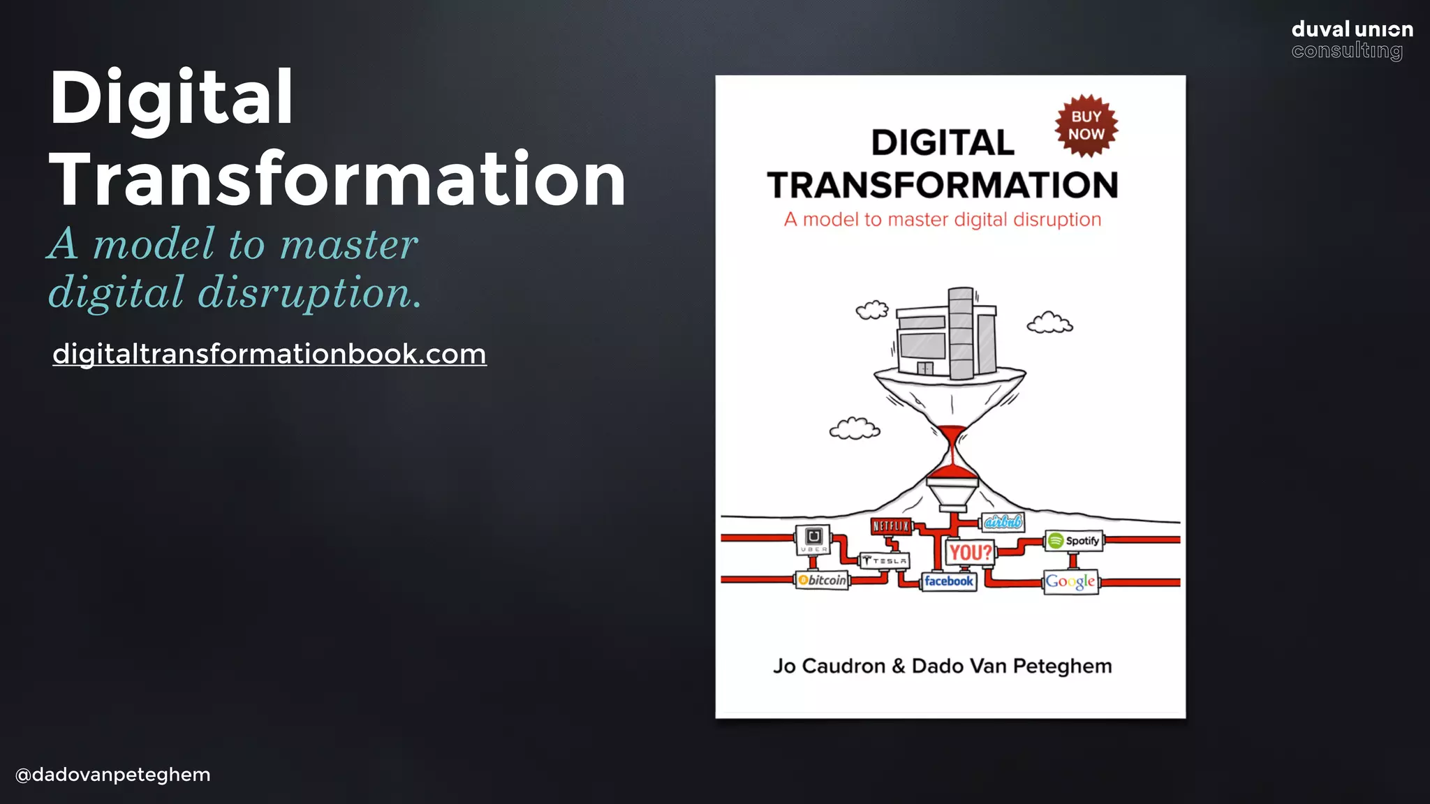 Digital
Transformation
A model to master
digital disruption.
@dadovanpeteghem
digitaltransformationbook.com
 