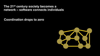 The 21st century society becomes a
network – software connects individuals
Coordination drops to zero
 