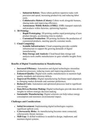 Digital Transformation: Revolutionizing the Manufacturing Industry | PDF