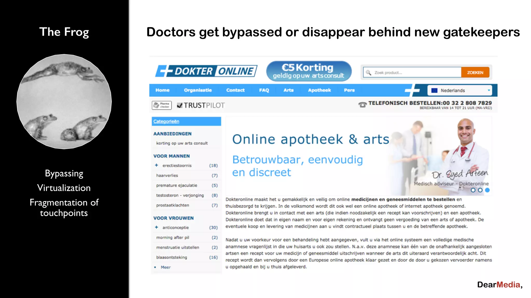 The Frog Doctors get bypassed or disappear behind new gatekeepers 
Bypassing 
Virtualization 
Fragmentation of 
touchpoints 
 