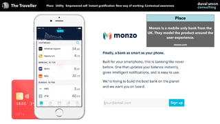 The Traveller Place Utility Empowered self Instant gratiﬁcation New way of working Contextual awareness
monzo.com
Place
Mo...