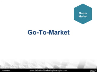 www.SolutionMarketingStrategies.com p47© 2009-2015
Go-To-Market
Go-to-
Market
 