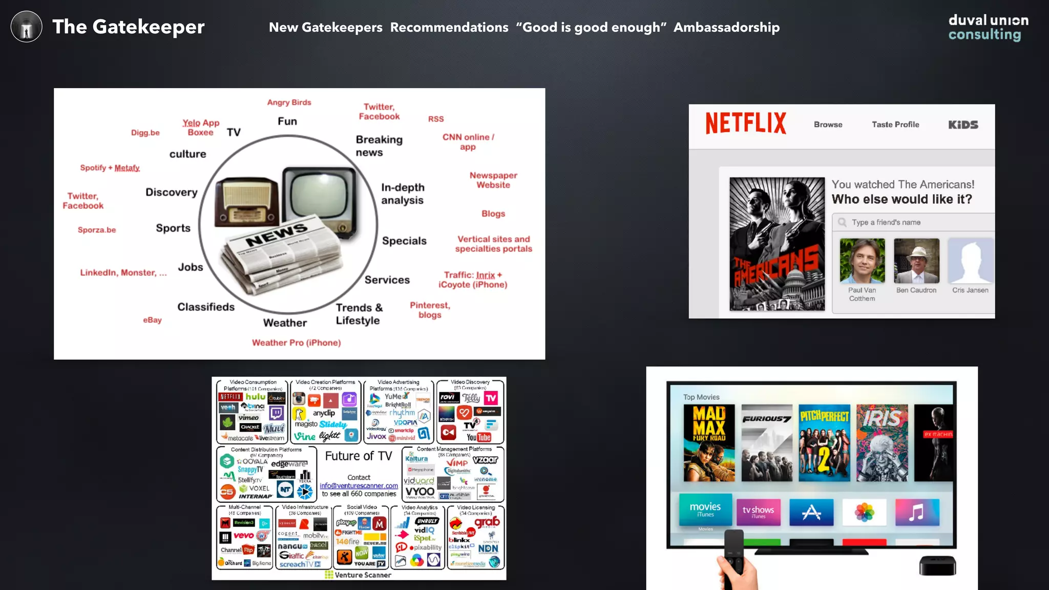 The Gatekeeper New Gatekeepers Recommendations “Good is good enough” Ambassadorship
 