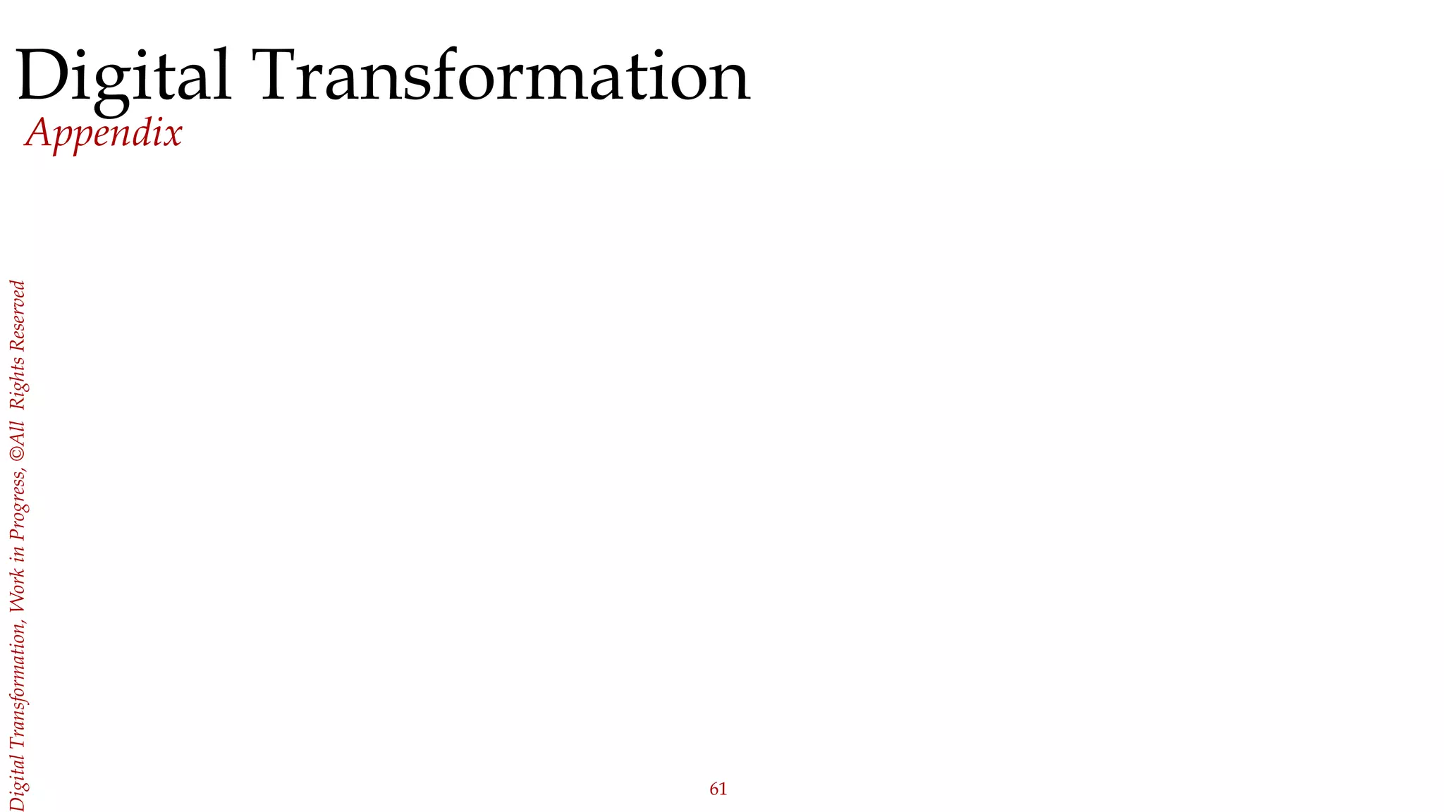 61
igitalTransformation,WorkinProgress,©AllRightsReserved
Digital Transformation
Appendix
 
