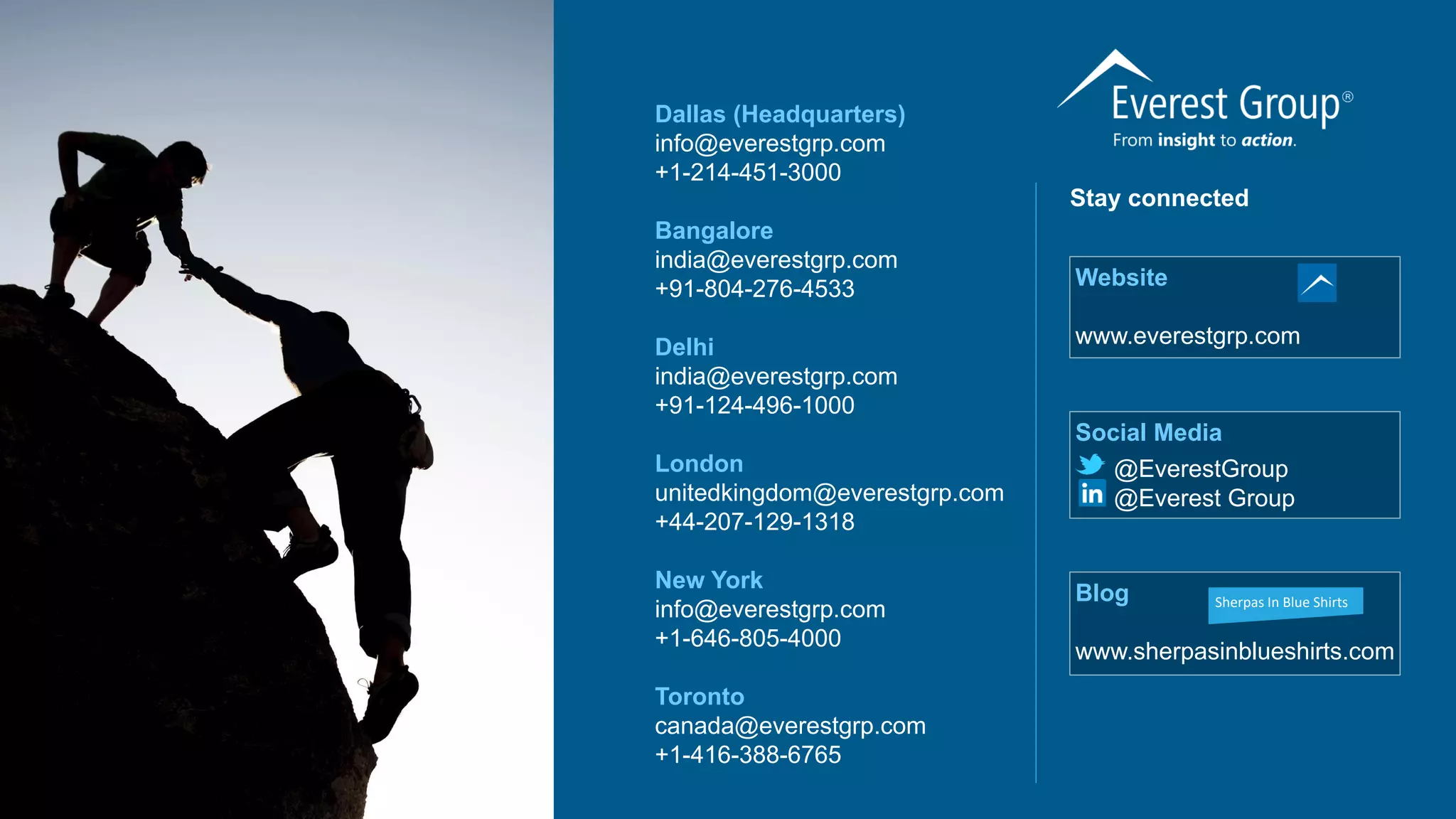 Stay connected
Website
www.everestgrp.com
Blog
www.sherpasinblueshirts.com
Social Media
@EverestGroup
@Everest Group
Dallas (Headquarters)
info@everestgrp.com
+1-214-451-3000
Bangalore
india@everestgrp.com
+91-804-276-4533
Delhi
india@everestgrp.com
+91-124-496-1000
London
unitedkingdom@everestgrp.com
+44-207-129-1318
New York
info@everestgrp.com
+1-646-805-4000
Toronto
canada@everestgrp.com
+1-416-388-6765
Sherpas In Blue Shirts
 