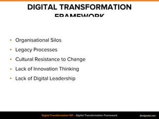 DIGITAL TRANSFORMATION
FRAMEWORK
....................
Digital Transformation 101 : Digital Transformation Framework
▪ Orga...