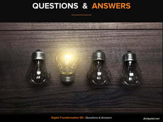 Digital Transformation 101 : Questions & Answers
QUESTIONS & ANSWERS
...................
Anitpatel.net
 