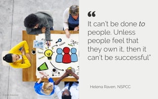 It can’t be done to
people. Unless
people feel that
they own it, then it
can’t be successful”
Helena Raven, NSPCC
“ 	

Credit: Rawpixel
 