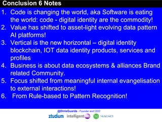 1. Code is changing the world, aka Software is eating
the world: code - digital identity are the commodity!
2. Value has s...