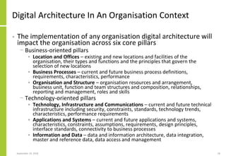 Digital Architecture In An Organisation Context
• The implementation of any organisation digital architecture will
impact ...