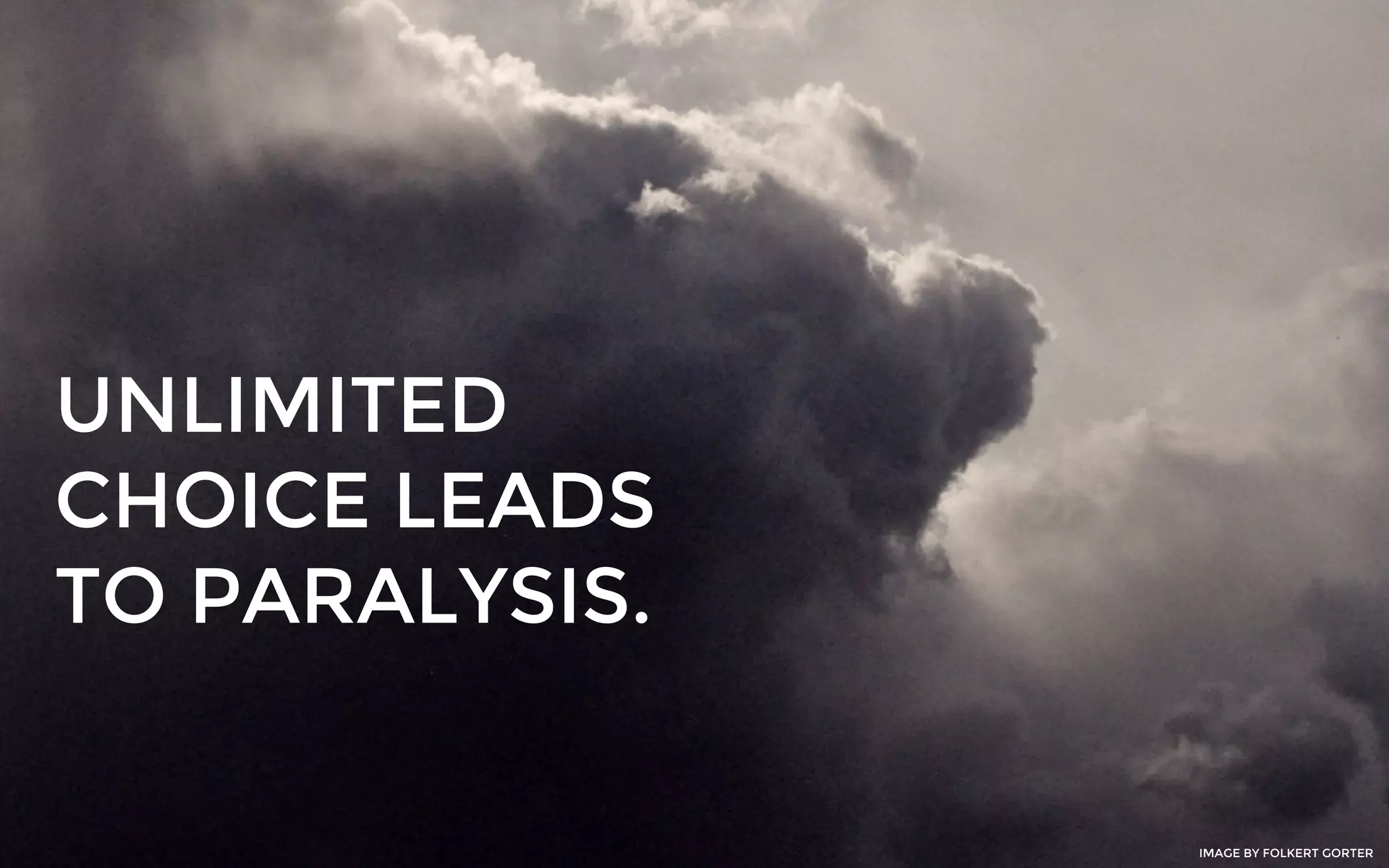 UNLIMITED
CHOICE LEADS
TO PARALYSIS.
IMAGE BY FOLKERT GORTER
 