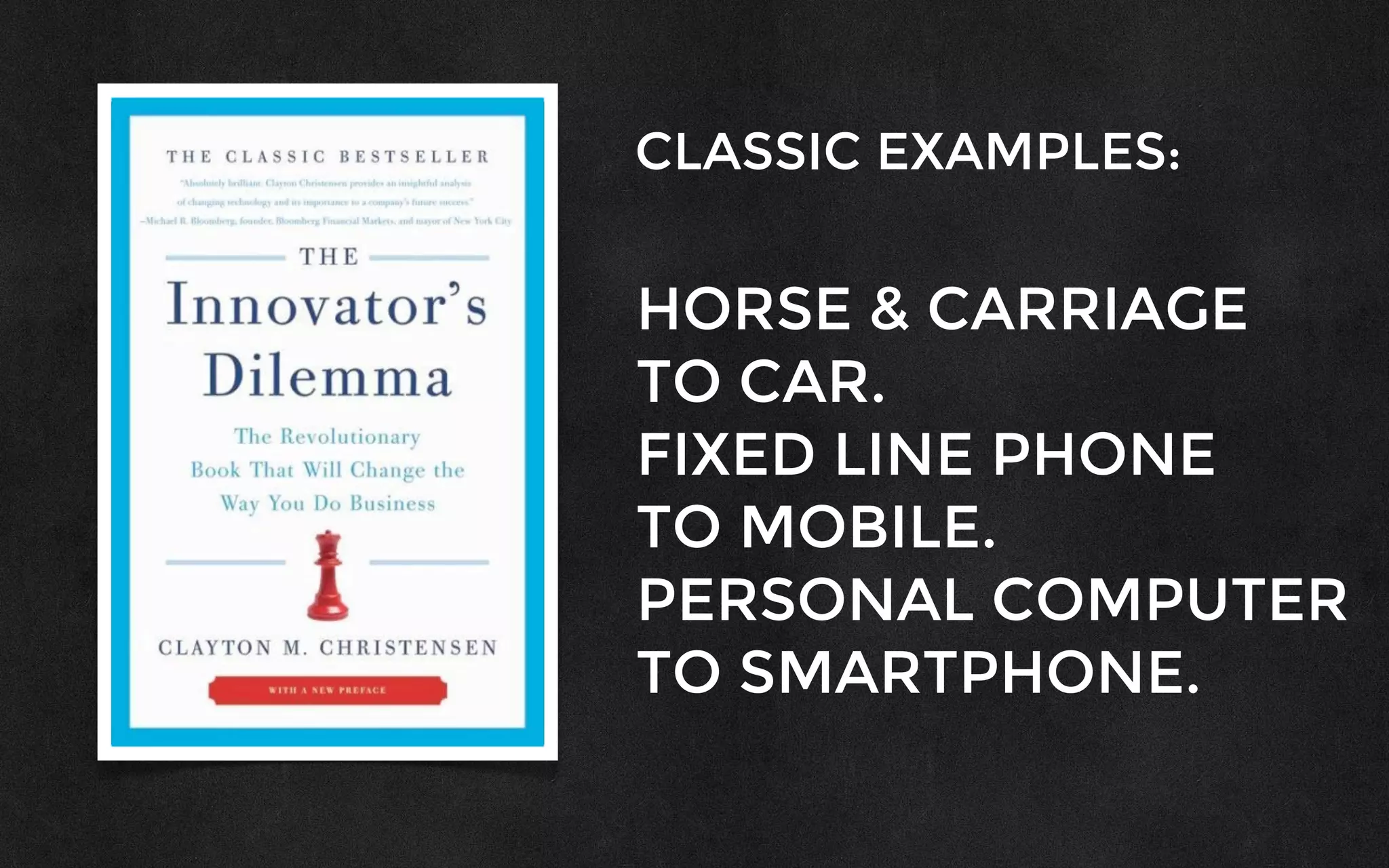 CLASSIC EXAMPLES:
HORSE & CARRIAGE
TO CAR.
FIXED LINE PHONE
TO MOBILE.
PERSONAL COMPUTER
TO SMARTPHONE.
 