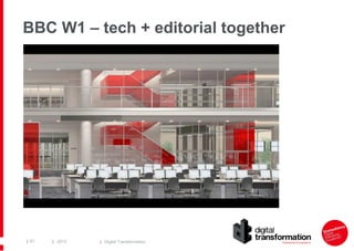 BBC W1 – tech + editorial together

| 61

| 2013

| Digital Transformation

 