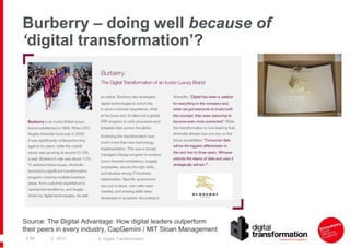 Burberry – doing well because of
‘digital transformation’?

Source: The Digital Advantage: How digital leaders outperform
...