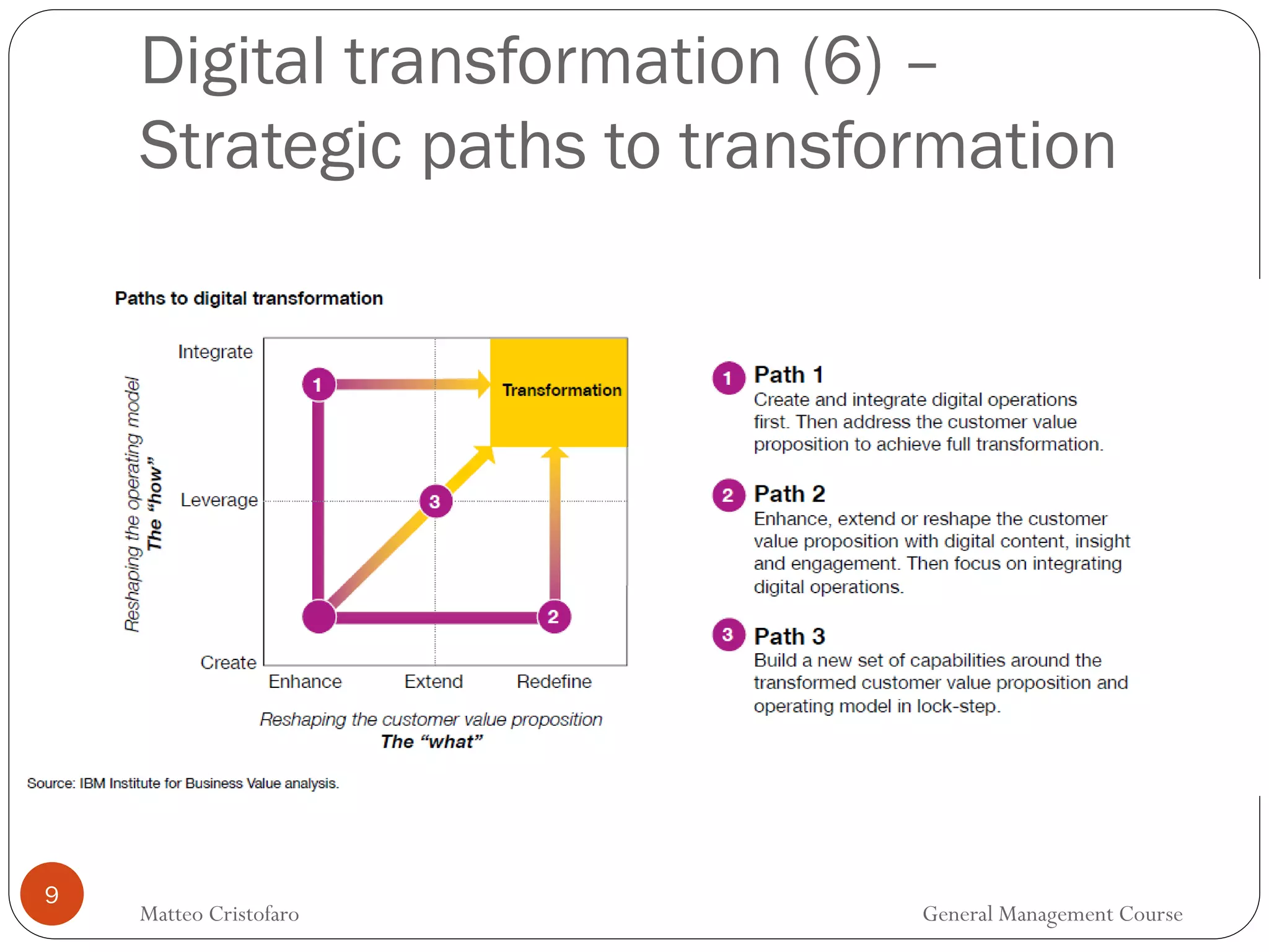 9
Digital transformation (6) –
Strategic paths to transformation
Matteo Cristofaro General Management Course
 