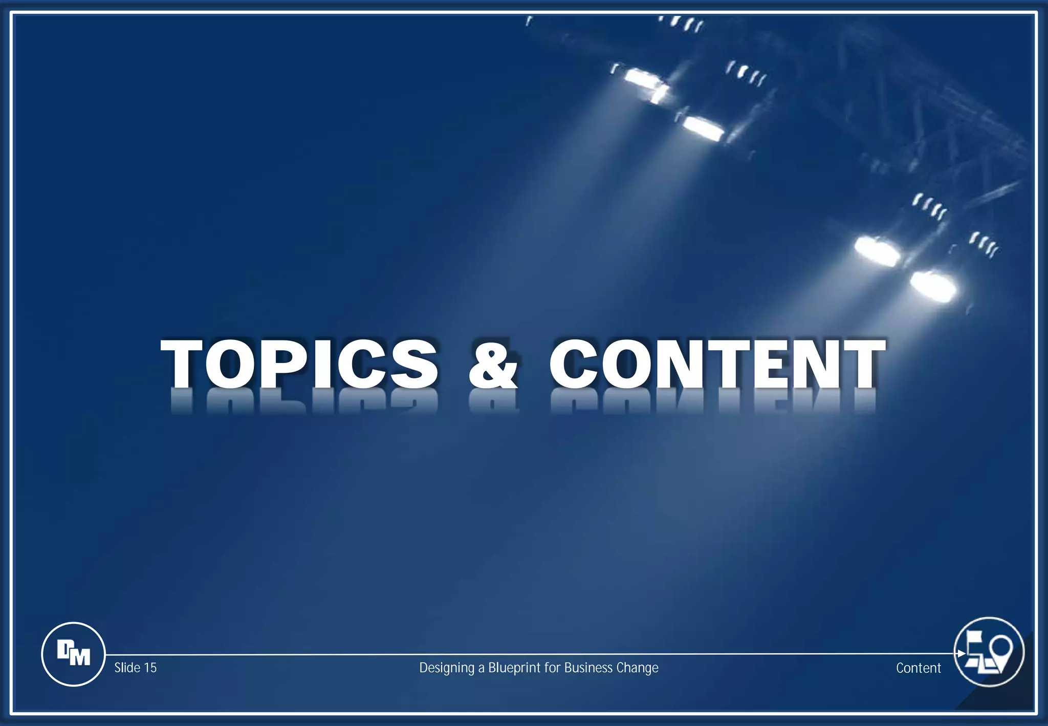 Slide 15
TOPICS & CONTENT
Content
Designing a Blueprint for Business Change
 