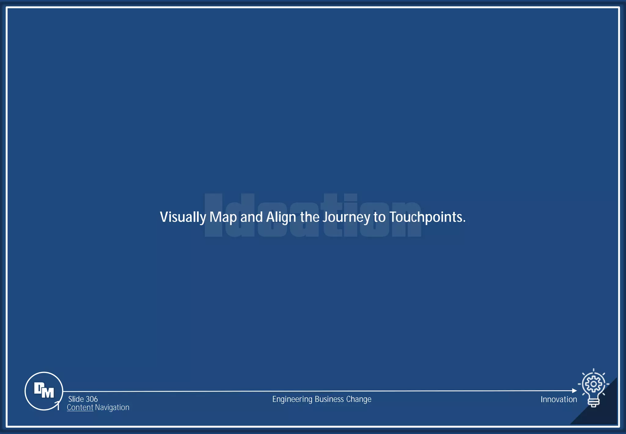 Slide 306
Visually Map and Align the Journey to Touchpoints.
Engineering Business Change Innovation
1 Content Navigation
 