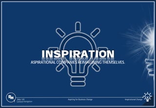 Slide 149
INSPIRATION
ASPIRATIONAL COMPANIES REIMAGINING THEMSELVES.
Inspirational Change
Aspiring for Business Change
1 Content Navigation
 