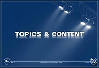 Slide 15
TOPICS & CONTENT
Content
Designing a Blueprint for Business Change
 