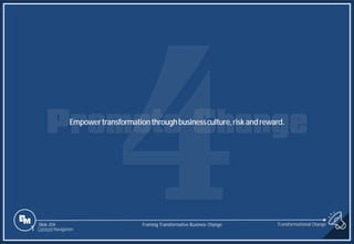 Slide 204
Empowertransformationthroughbusinessculture,riskandreward.
Transformational Change
1 Content Navigation
Framing Transformative Business Change
 
