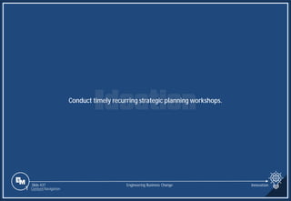 Slide 437
Conduct timely recurring strategic planning workshops.
Engineering Business Change Innovation
1 Content Navigation
 