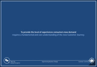 Slide 456
To provide the level of experiences consumers now demand
requires a fundamental and core understanding of the new Customer Journey.
Experiencing Business Change Customer Centricity
1 Content Navigation
 