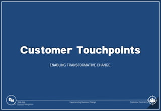 Slide 466
Customer Touchpoints
ENABLING TRANSFORMATIVE CHANGE.
Experiencing Business Change
1 Content Navigation
Customer Centricity
 