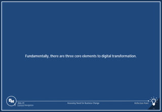 Slide 49
Fundamentally, there are three core elements to digital transformation.
Assessing Need for Business Change Reflection Point
1 Content Navigation
 