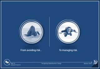 Slide 70
From avoiding risk… To managing risk.
Recognizing Global Business Change Business Shifts
1 Content Navigation
 