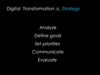 Digital Transformation /2_ Strategy
Analyze
Define goals
Set priorities
Communicate
Evaluate
 