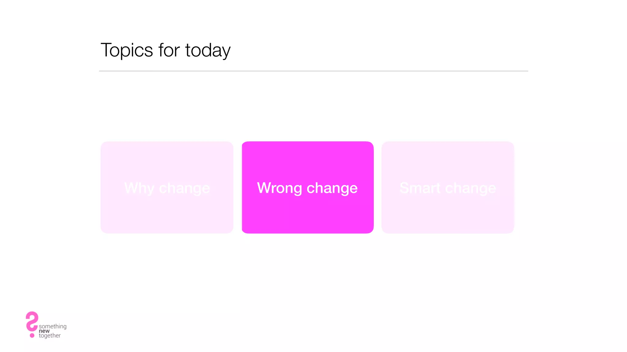Topics for today
Why change Wrong change Smart change
 