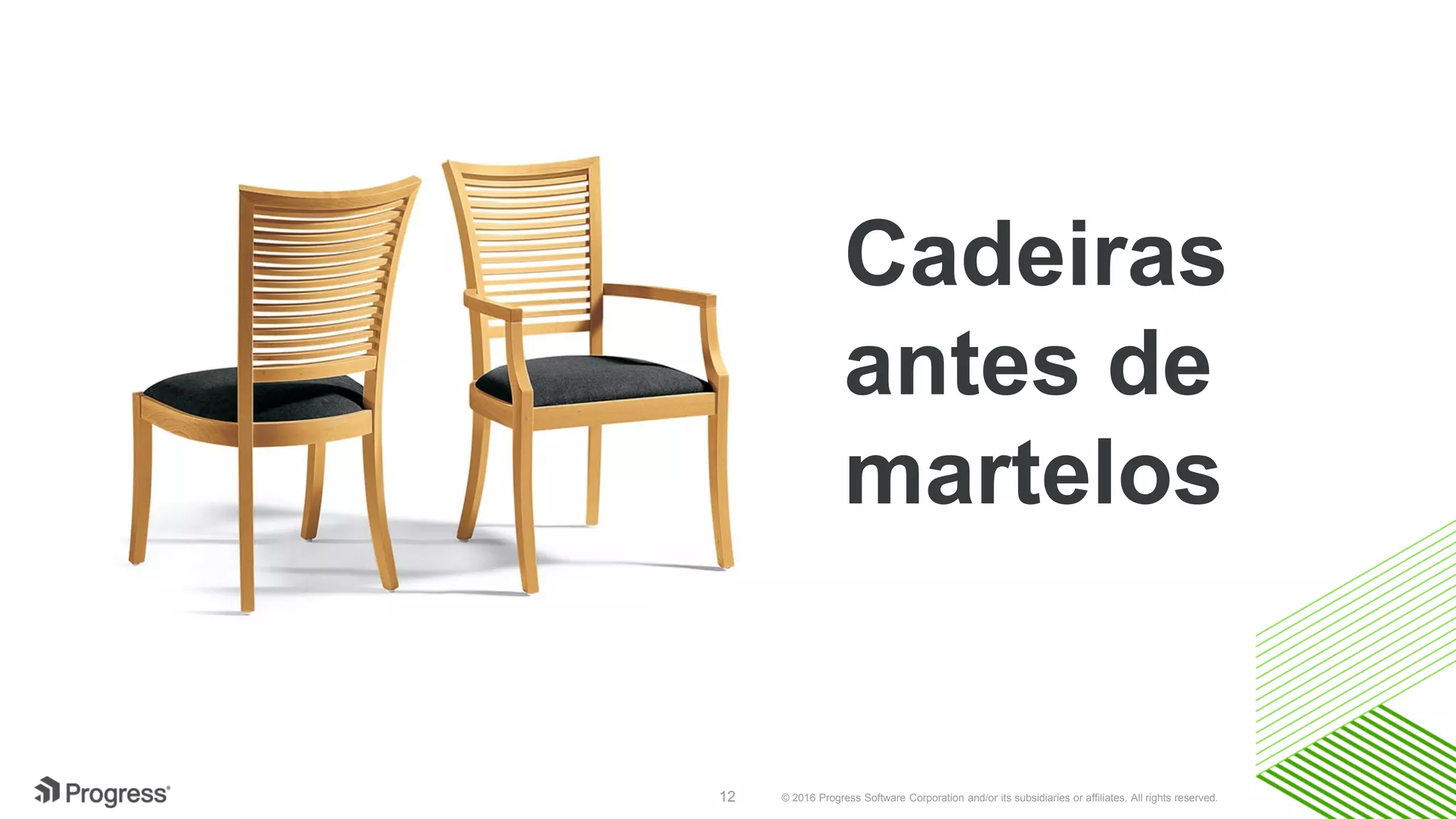 © 2016 Progress Software Corporation and/or its subsidiaries or affiliates. All rights reserved.12
Cadeiras
antes de
martelos
 
