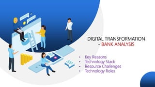 DIGITAL TRANSFORMATION
- BANK ANALYSIS
• Key Reasons
• Technology Stack
• Resource Challenges
• Technology Roles
 