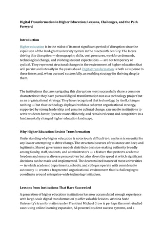 Digital Transformation in Higher Education Lessons, Challenges, and the ...